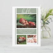 ハローシンプルミニマリストセージグリーン男の赤ちゃん誕生 案内状 (スタンド正面)