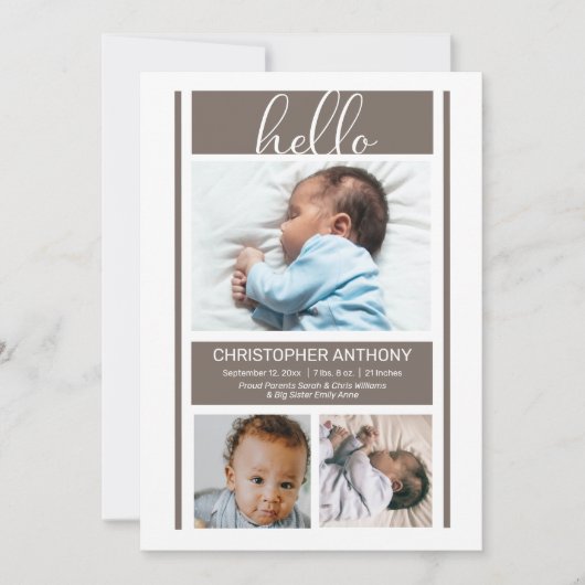 ハローシンプル男の赤ちゃんミニマリスト誕生アン 案内状 (正面)