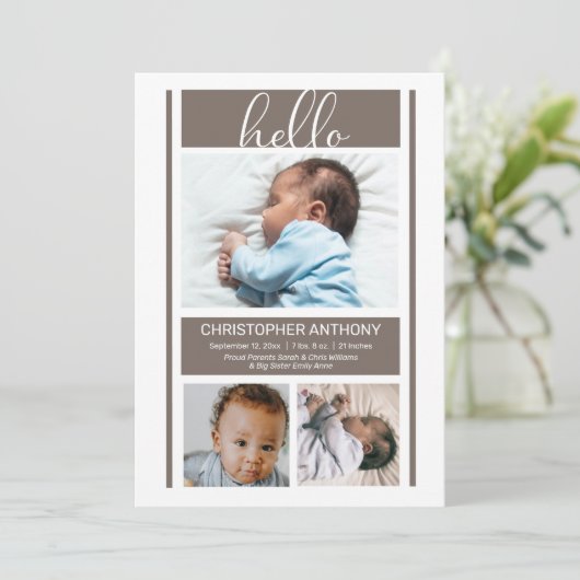 ハローシンプル男の赤ちゃんミニマリスト誕生アン 案内状 (スタンド正面)