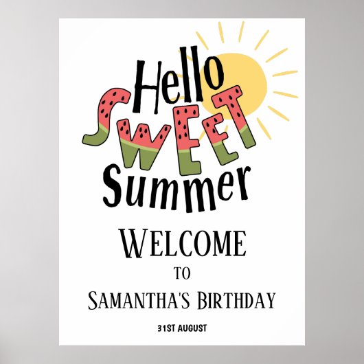 ハロースウィートサマープールパーティーバイデーウェルカムサイン ポスター (正面)