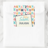 ハロースクールの名前を付けたパーソナライズされたアルファベット スクエアシール (バッグ)