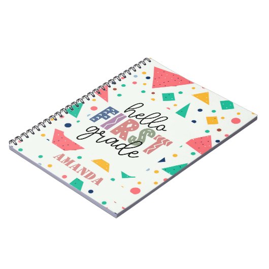 ハロースクール学年カラフル幾何学名前をカスタムする ノートブック (左側)