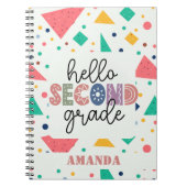 ハロースクール学年カラフル幾何学名前をカスタムする ノートブック (正面)