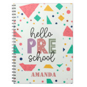 ハロースクール学年カラフル幾何学名前をカスタムする ノートブック (正面)