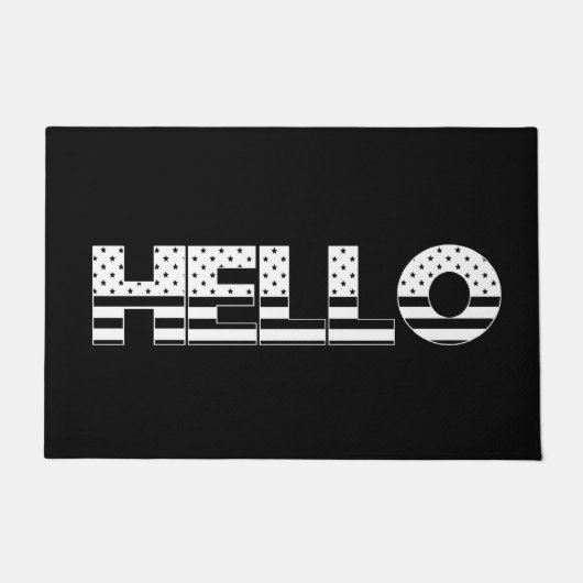 ハロースターとストライプパターンタイポグラフィ ドアマット (正面)