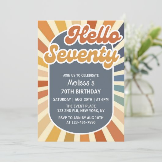 ハローセブンレトロサングルービーウェーブ70誕生日 招待状 (スタンド正面)