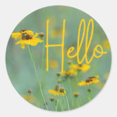 ハロータイポグラフィイエローワイルドフラワー写真 ラウンドシール (正面)
