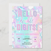 ハローダブルデジット絞り染めネオン10誕生日 招待状 (正面)