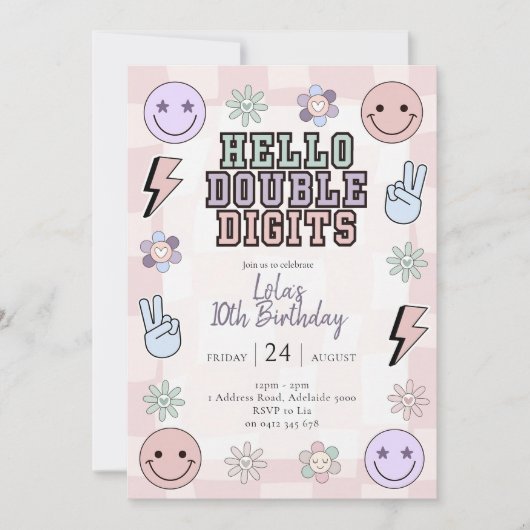 ハローダブルデジット誕生日招待状ガール10th 招待状 (正面)