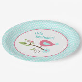 ハローツイートアートかわいいバードバレンタインデー ペーパープレート (アングル)
