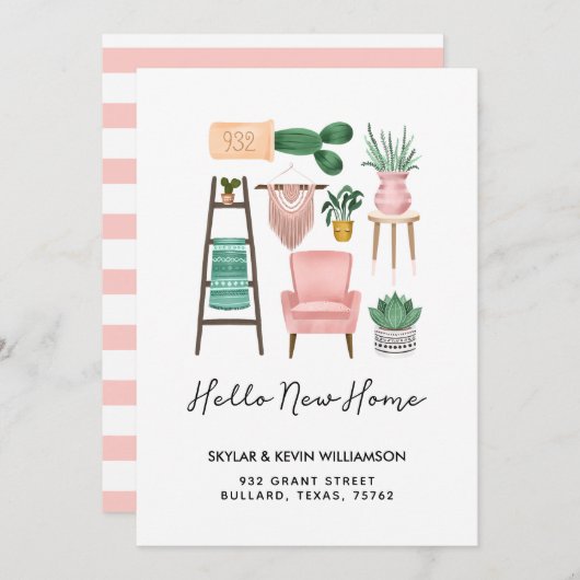 ハローニューホーム |鉢植えと家具の移動 案内状 (正面/裏面)