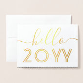 ハローネイビーブルー&金ゴールド紙吹雪ハッピーニューイヤー 箔カード (封筒付き正面)