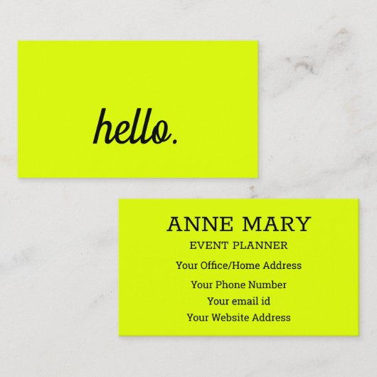 ハローネオンチャートルーズイエローカラフルタイポグラフィ 名刺 (正面/裏面)