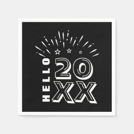 ハローハッピーニューイヤー花火白黒スター スタンダードカクテルナプキン