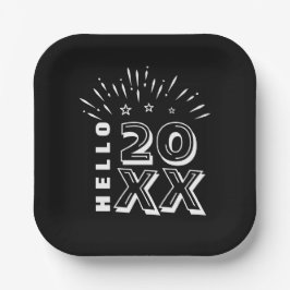 ハローハッピーニューイヤー花火白黒スター ペーパープレート