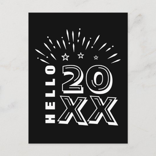 ハローハッピーニューイヤー花火白黒スター ポストカード (正面)