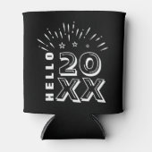 ハローハッピーニューイヤー花火白黒スター 缶クーラー (正面)