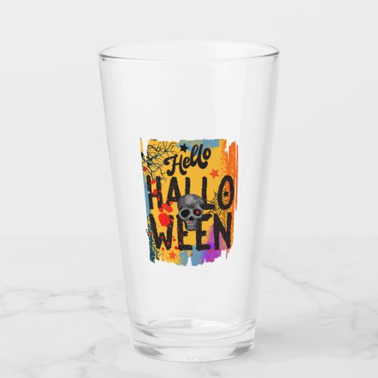 ハローハロウィーン – スカル不気味、ブランチ&くもの巣 タンブラーグラス (正面)