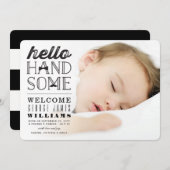 ハローハンサム男の赤ちゃん写真誕生のお知らせ 案内状 (正面/裏面)