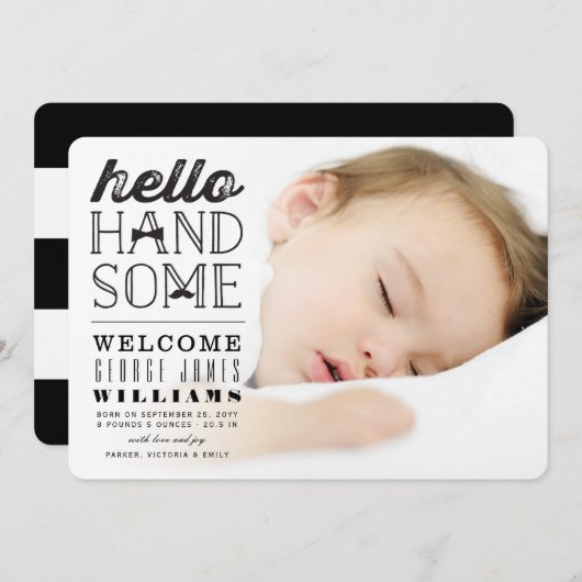 ハローハンサム男の赤ちゃん写真誕生のお知らせ 案内状 (正面/裏面)