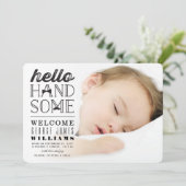 ハローハンサム男の赤ちゃん写真誕生のお知らせ 案内状 (スタンド正面)