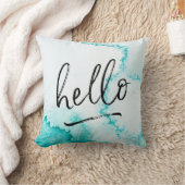 ハローハンドレターターコイズ水彩枕 クッション (ブランケット)