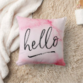 ハローハンドレターピンクの水彩枕 クッション (ブランケット)