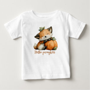 ハローパンプキンカワイイキツネハロウィーンデザイン ベビーTシャツ