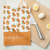 ハローパンプキンパターン秋オレンジグリーン キッチンタオル (四つ折り)