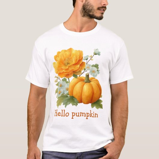 ハローパンプキンフローラハロウィーンデザイン Tシャツ (正面)