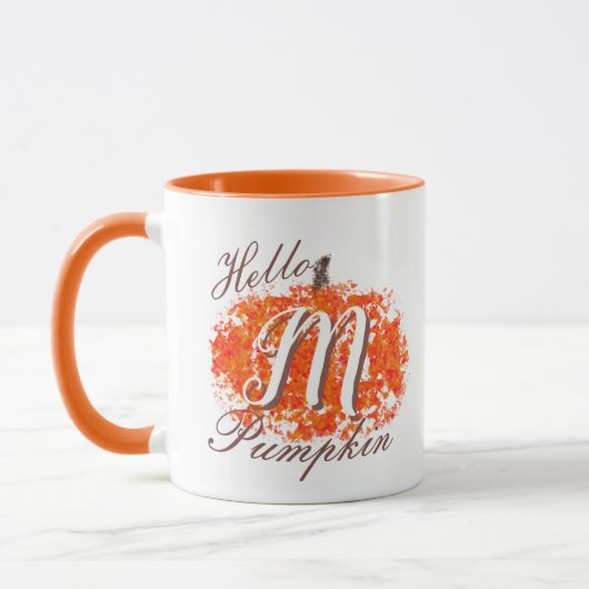 ハローパンプキンモノグラム抽象芸術紅葉 マグカップ (左)