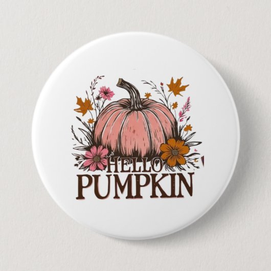 ハローパンプキン秋フローラデザイン🎃🍂 缶バッジ (正面)