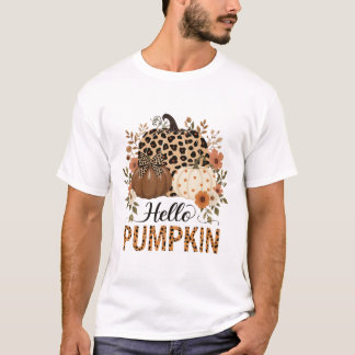 ハローパンプキンPng, ボヘミアン フラワー 秋 ヒョウ柄 パンプキン Tシャツ