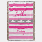 ハローパーソナライズされたベビーモダンピンクストライプの雲 スローブランケット (正面縦)