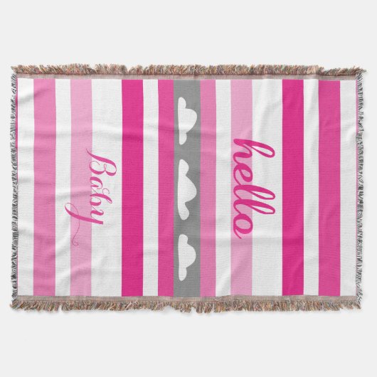 ハローパーソナライズされたベビーモダンピンクストライプの雲 スローブランケット (正面)