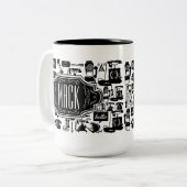 ハローヒップスターレトロ電話パターン ツートーンマグカップ (正面左)