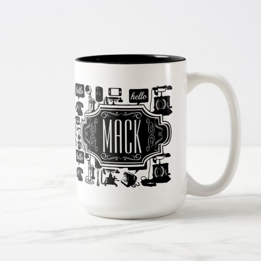 ハローヒップスターレトロ電話パターン ツートーンマグカップ (右)