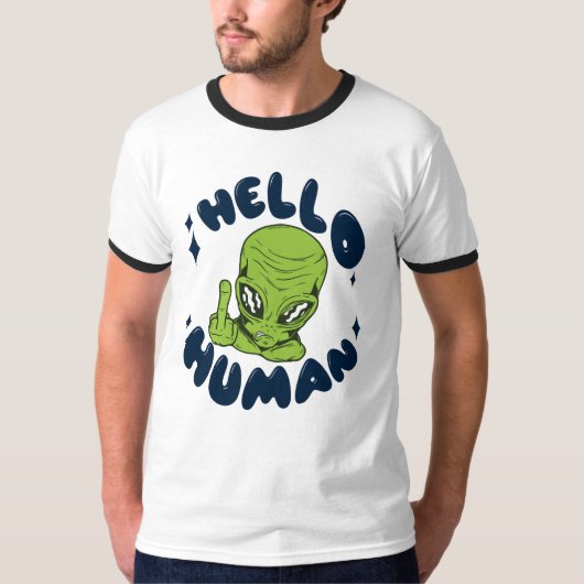 ハローヒトおもしろいエイリアン Tシャツ (正面)