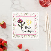 ハロービューティフルかわいらしピンクオレンジの野生の花 スタンダードカクテルナプキン (インサイチュ)