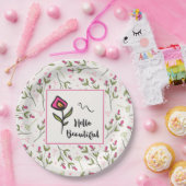 ハロービューティフルかわいらしピンクオレンジの野生の花 ペーパープレート (パーティー)