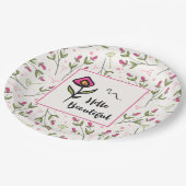 ハロービューティフルかわいらしピンクオレンジの野生の花 ペーパープレート (アングル)