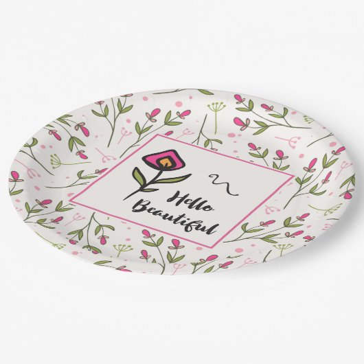 ハロービューティフルかわいらしピンクオレンジの野生の花 ペーパープレート (アングル)