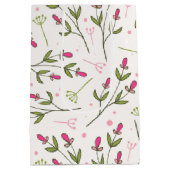 ハロービューティフルかわいらしピンクオレンジの野生の花 ミディアムペーパーバッグ (裏面)