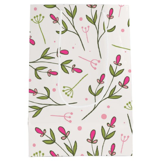 ハロービューティフルかわいらしピンクオレンジの野生の花 ミディアムペーパーバッグ (裏面)