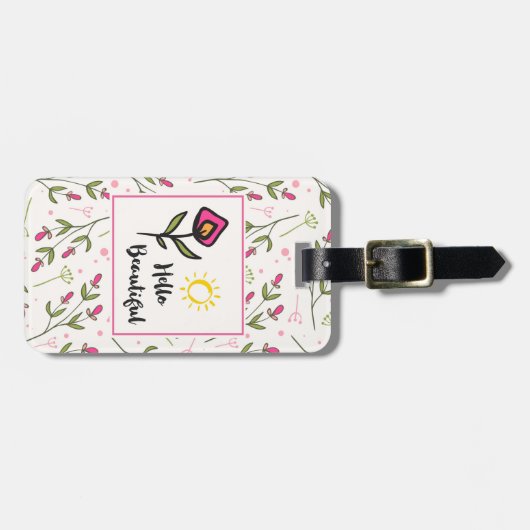 ハロービューティフルかわいらしピンクオレンジの野生の花 ラゲッジタグ (正面横)