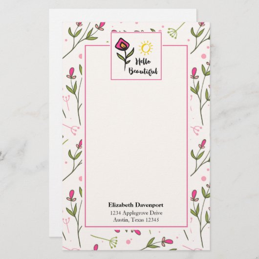 ハロービューティフルかわいらしピンクオレンジの野生の花 便箋 (正面/裏面)