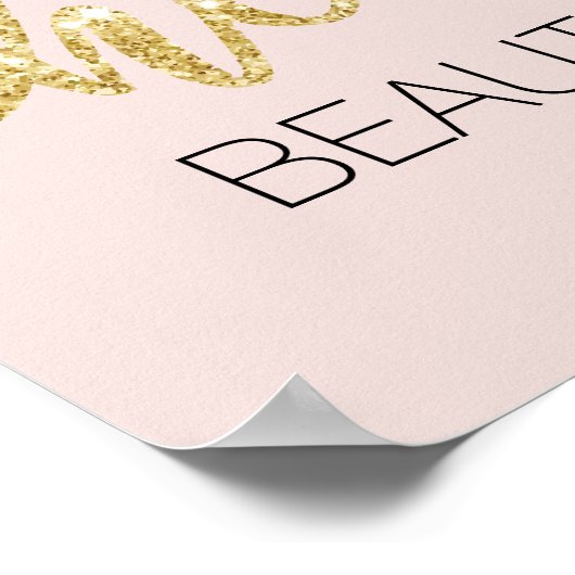 ハロービューティフルまつげ金ゴールドタイポグラフィサロン ポスター (角)