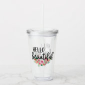ハロービューティフルウォーターカラーバラタイポグラフィ モダン アクリルタンブラー (正面)