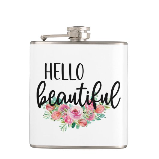 ハロービューティフルウォーターカラーバラタイポグラフィ モダン フラスク (正面)