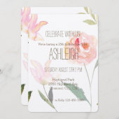 ハロービューティフルウォーターカラーフローラ誕生日 招待状 (正面/裏面)